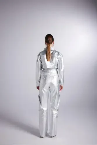 Foil Coating Crop Millen Jacket Gray-Gray Foil - 5