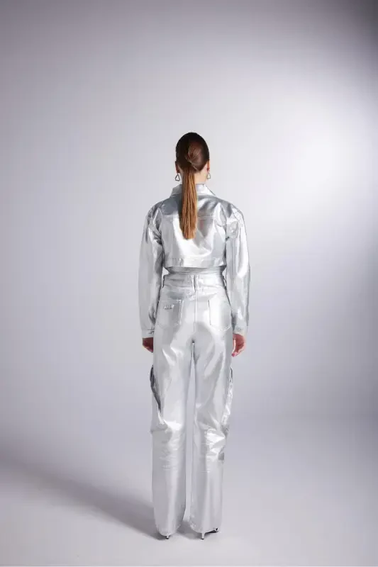 Foil Coating Crop Millen Jacket Gray-Gray Foil - 5