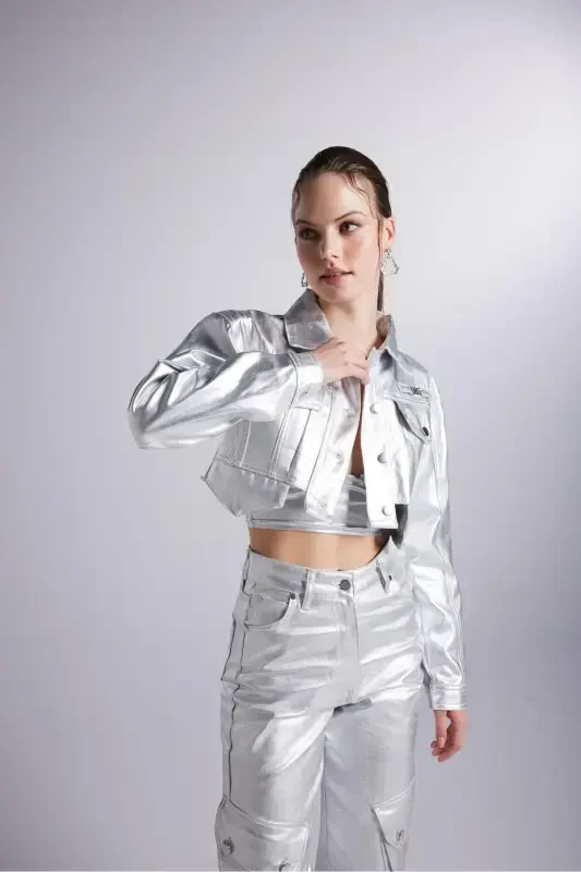 Foil Coating Crop Millen Jacket Gray-Gray Foil - 7