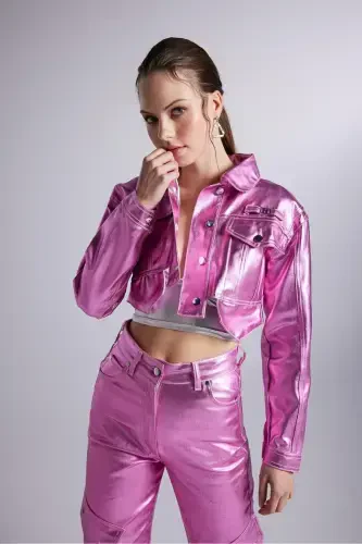 Foil Overlay Crop Millen Jacket Pink - 1