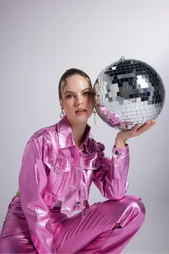 Foil Overlay Crop Millen Jacket Pink - 3