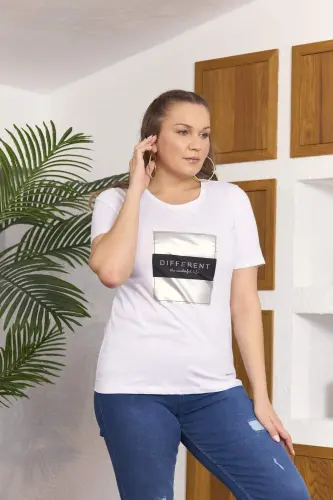 Foil Print Plus Size White T-Shirt - 3