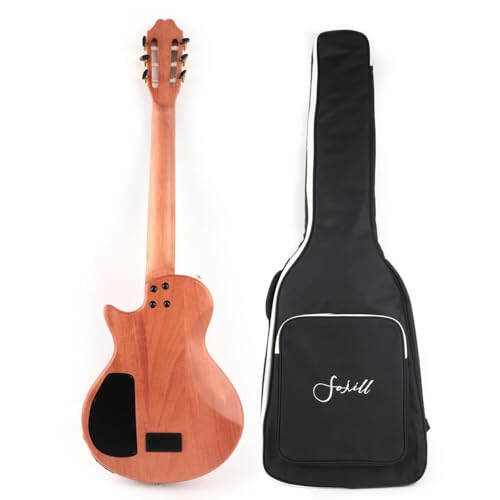 Fojill Electric Classical Guitar Classic Nylon String Travel Portable Guitars Mahogany Body Neck Rosewood Fretboard With Gig Bag (Natural) - 2