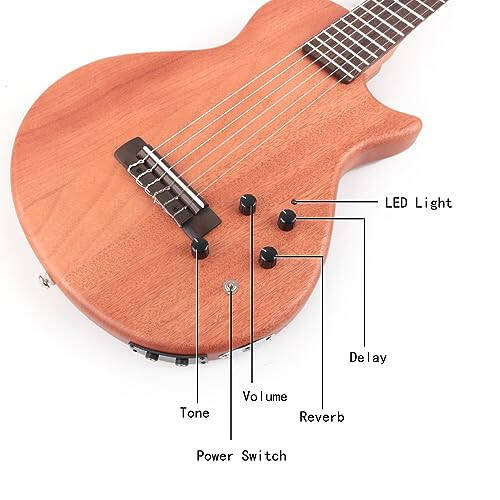Fojill Электрогитара Классическая Классическая Нейлоновая струна Путешествующая Портативная Гитара Корпус из красного дерева Гриф из палисандра, Накладка на гриф С сумкой для концертов (натуральный) - 3
