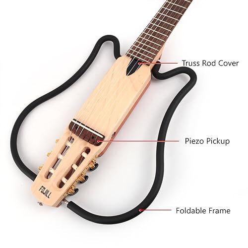 Fojill Foldable Fold Electric Classical Guitar Classic Nylon String Travel Portable Silent Mahogany Body Maple Neck Rosewood Fretboard With Gig Bag(Natural) - 2