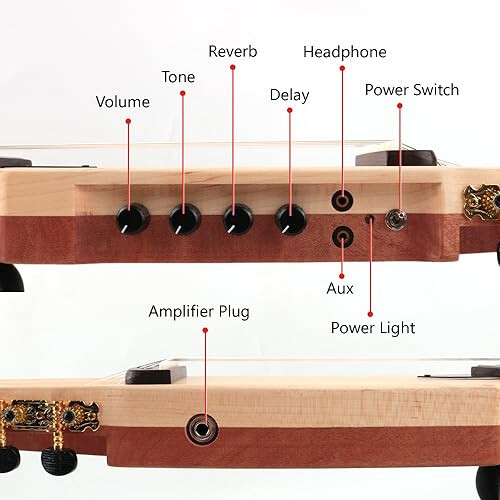 Fojill Katlanabilir Klasik Elektrik Gitar Klasik Naylon Teller Seyahat Taşınabilir Sessiz Mahogani Gövde Akçaağaç Sap Gülağacı Perde Tahtası (Doğal) - 4