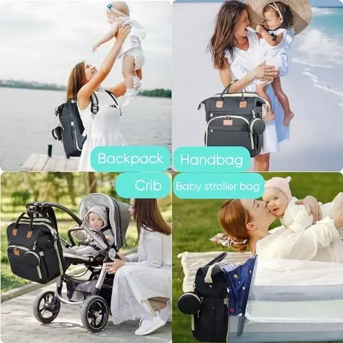Foldable Diaper Bag Backpack, USB Charging Port & Large Storage – Stylish, Multi-Functional Travel Essential for Moms & Dads On-the-Go， Black - 1