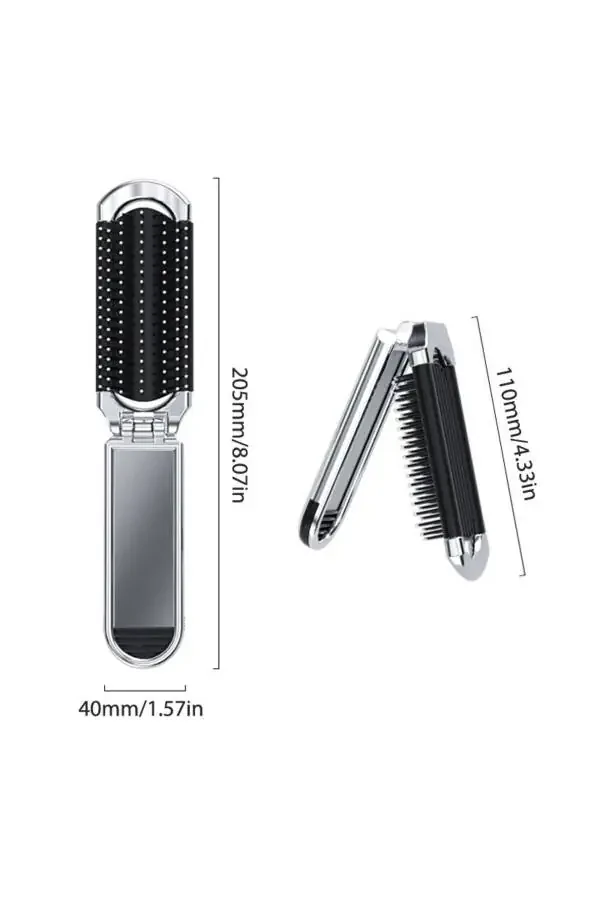 Foldable mini mirror hair brush - 1