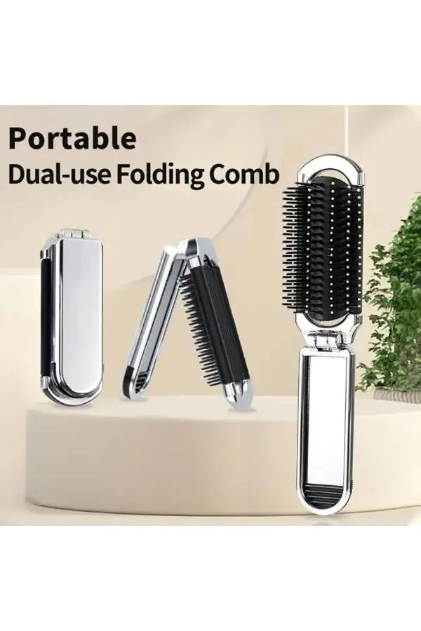 Foldable mini mirror hair brush - 2