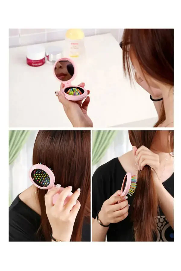 Foldable Mirror Bag Hair Brush (ASSORTED SURPRISE COLORS) - 3