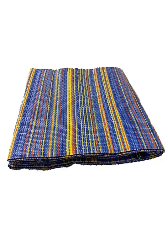 FOLDABLE PLASTIC STRAW MAT OUTDOOR PICNIC CAMPING EXHIBITION DOUBLE STITCH-Blue - ACY STORE