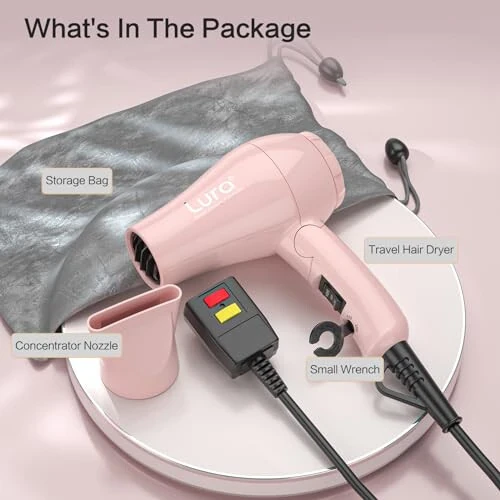 Foldable Travel Hair Dryer Mini: Dual Voltage Lightweight Blow Dryer with Pouch, 1200w Compact Pink Small Hair Dryer for Acrylic Paint Pouring (Light Pink) - 5