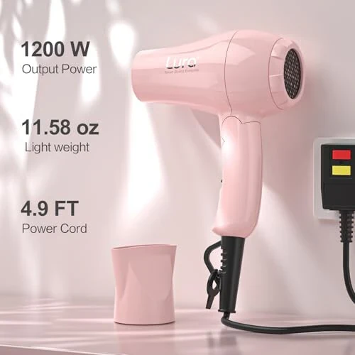 Foldable Travel Hair Dryer Mini: Dual Voltage Lightweight Blow Dryer with Pouch, 1200w Compact Pink Small Hair Dryer for Acrylic Paint Pouring (Light Pink) - 6