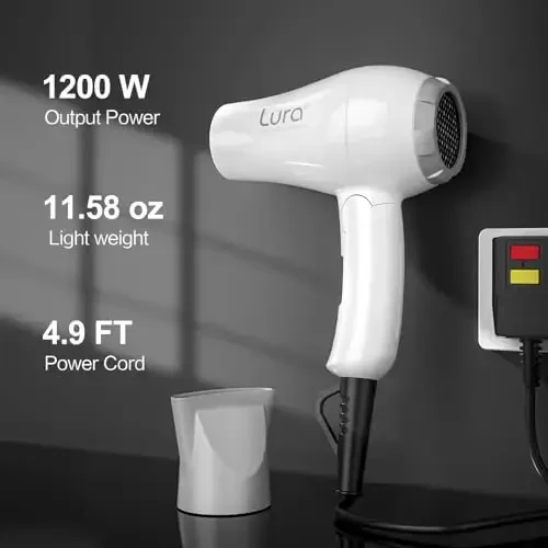 Foldable Travel Hair Dryer Mini: Dual Voltage Lightweight Blow Dryer with Pouch, 1200w Compact Pink Small Hair Dryer for Acrylic Paint Pouring (White) - 6