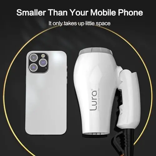 Foldable Travel Hair Dryer Mini: Dual Voltage Lightweight Blow Dryer with Pouch, 1200w Compact Pink Small Hair Dryer for Acrylic Paint Pouring(White) - 2