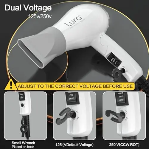 Foldable Travel Hair Dryer Mini: Dual Voltage Lightweight Blow Dryer with Pouch, 1200w Compact Pink Small Hair Dryer for Acrylic Paint Pouring(White) - 3