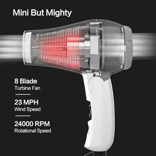 Foldable Travel Hair Dryer Mini: Dual Voltage Lightweight Blow Dryer with Pouch, 1200w Compact Pink Small Hair Dryer for Acrylic Paint Pouring(White) - 4