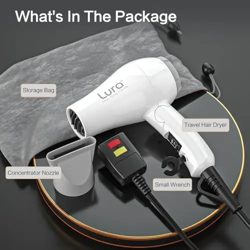 Foldable Travel Hair Dryer Mini: Dual Voltage Lightweight Blow Dryer with Pouch, 1200w Compact Pink Small Hair Dryer for Acrylic Paint Pouring(White) - 5