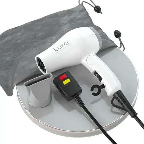 Foldable Travel Hair Dryer Mini: Dual Voltage Lightweight Blow Dryer with Pouch,1200w Compact Pink Small Hair Dryer for Acrylic Paint Pouring(White) 