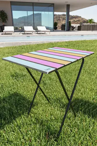 Folding Camping Table Height Adjustable Wooden Picnic Table Balcony Table Kitchen Table Colorful-Pink - 1