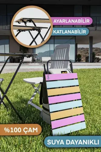 Folding Camping Table Height Adjustable Wooden Picnic Table Balcony Table Kitchen Table Colorful-Pink - 5