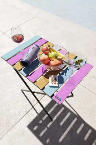 Folding Camping Table Height Adjustable Wooden Picnic Table Balcony Table Kitchen Table Colorful-Pink - 7