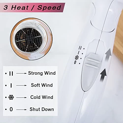 Folding Hair Dryer Compact Travel Blow Dryer Professional Salon Hair Dryer Small Hair Dryer 3 Heat Settings Lightweight Mini 8x7inch for Men and Women (White) - 4