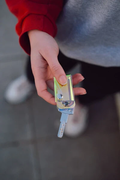 Folding Keyring Hologram - Unisex Men Women Minimal Gift Design Transparent Pvc Colorful - BADGER COLLECTION