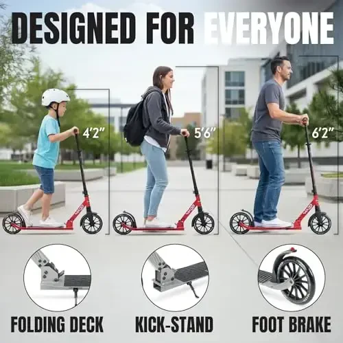 Folding Kick Scooter with Suspension for Adults and Teens – Adjustable Handlebar – Big 200mm Wheels – Lightweight Frame – 250lbs Capacity – Madd Gear Metro Cruise 250 - 5