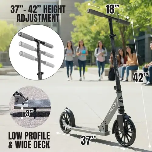 Folding Kick Scooter with Suspension for Adults and Teens – Adjustable Handlebar – Big 200mm Wheels – Lightweight Frame – 250lbs Capacity – Madd Gear Metro Cruise 250 - 2