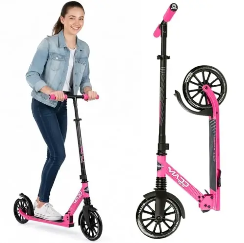 Folding Kick Scooter with Suspension for Adults and Teens – Adjustable Handlebar – Big 200mm Wheels – Lightweight Frame – 250lbs Capacity – Madd Gear Metro Cruise 250 - MADD GEAR