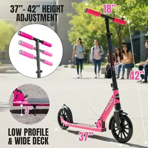 Folding Kick Scooter with Suspension for Adults and Teens – Adjustable Handlebar – Big 200mm Wheels – Lightweight Frame – 250lbs Capacity – Madd Gear Metro Cruise 250 - MADD GEAR (1)