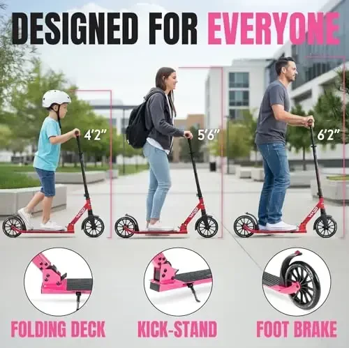 Folding Kick Scooter with Suspension for Adults and Teens – Adjustable Handlebar – Big 200mm Wheels – Lightweight Frame – 250lbs Capacity – Madd Gear Metro Cruise 250 - 3