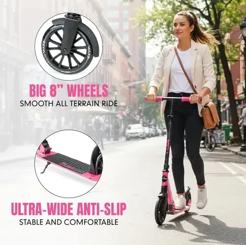 Folding Kick Scooter with Suspension for Adults and Teens – Adjustable Handlebar – Big 200mm Wheels – Lightweight Frame – 250lbs Capacity – Madd Gear Metro Cruise 250 - 6