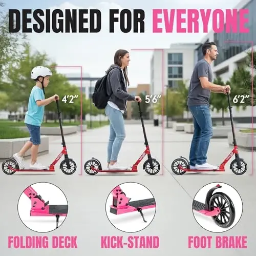 Folding Kick Scooter with Suspension for Adults and Teens – Adjustable Handlebar – Big 200mm Wheels – Lightweight Frame – 250lbs Capacity – Madd Gear Metro Cruise 250 - 3