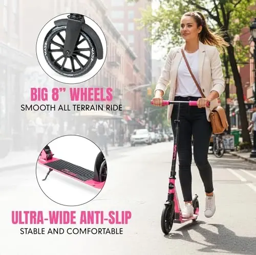 Folding Kick Scooter with Suspension for Adults and Teens – Adjustable Handlebar – Big 200mm Wheels – Lightweight Frame – 250lbs Capacity – Madd Gear Metro Cruise 250 - 6