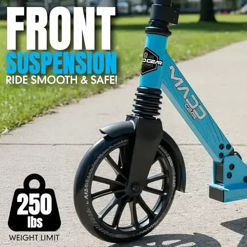 Folding Kick Scooter with Suspension for Adults and Teens – Adjustable Handlebar – Big 200mm Wheels – Lightweight Frame – 250lbs Capacity – Madd Gear Metro Cruise 250 - 3