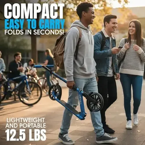 Folding Kick Scooter with Suspension for Adults and Teens – Adjustable Handlebar – Big 200mm Wheels – Lightweight Frame – 250lbs Capacity – Madd Gear Metro Cruise 250 - 5