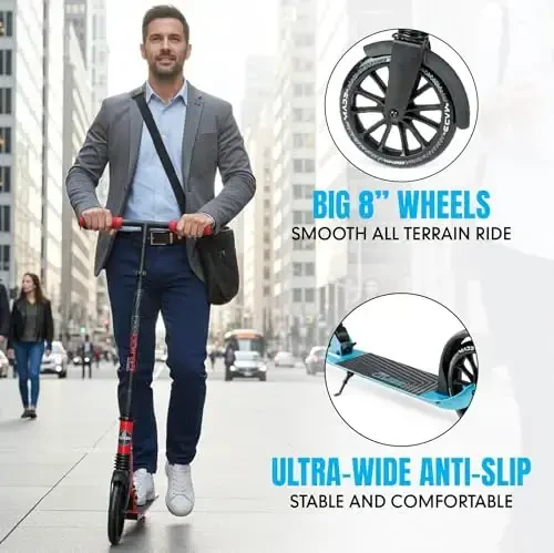 Folding Kick Scooter with Suspension for Adults and Teens – Adjustable Handlebar – Big 200mm Wheels – Lightweight Frame – 250lbs Capacity – Madd Gear Metro Cruise 250 - 7