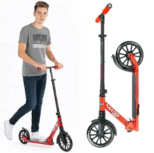 Folding Kick Scooter with Suspension for Adults and Teens – Adjustable Handlebar – Big 200mm Wheels – Lightweight Frame – 250lbs Capacity – Madd Gear Metro Cruise 250 - 1