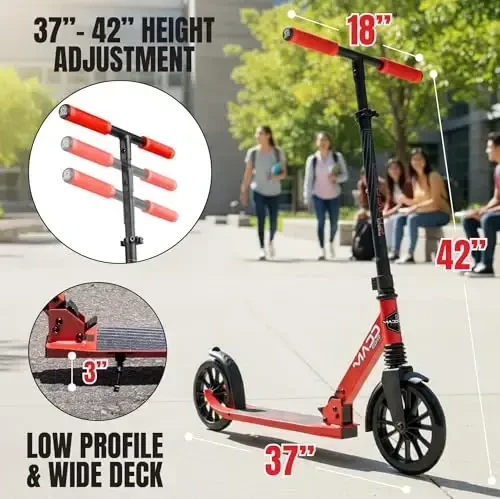 Folding Kick Scooter with Suspension for Adults and Teens – Adjustable Handlebar – Big 200mm Wheels – Lightweight Frame – 250lbs Capacity – Madd Gear Metro Cruise 250 - 2