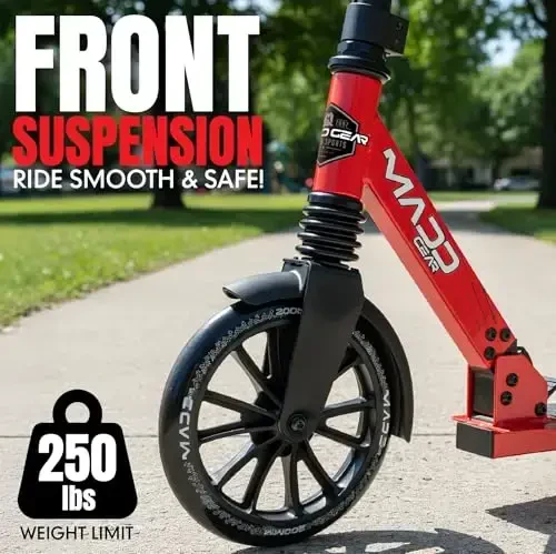 Folding Kick Scooter with Suspension for Adults and Teens – Adjustable Handlebar – Big 200mm Wheels – Lightweight Frame – 250lbs Capacity – Madd Gear Metro Cruise 250 - 3