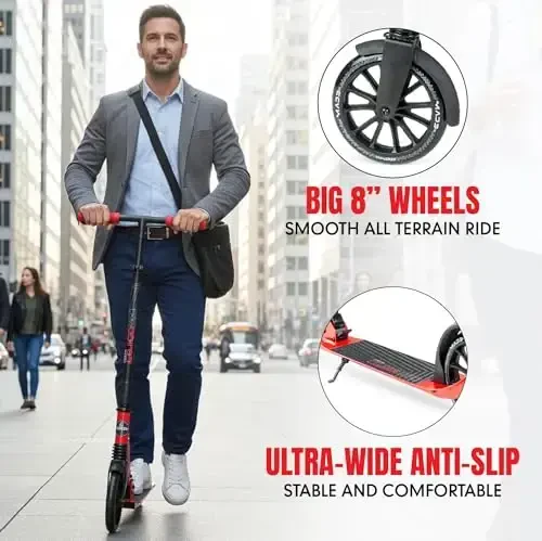 Folding Kick Scooter with Suspension for Adults and Teens – Adjustable Handlebar – Big 200mm Wheels – Lightweight Frame – 250lbs Capacity – Madd Gear Metro Cruise 250 - 7