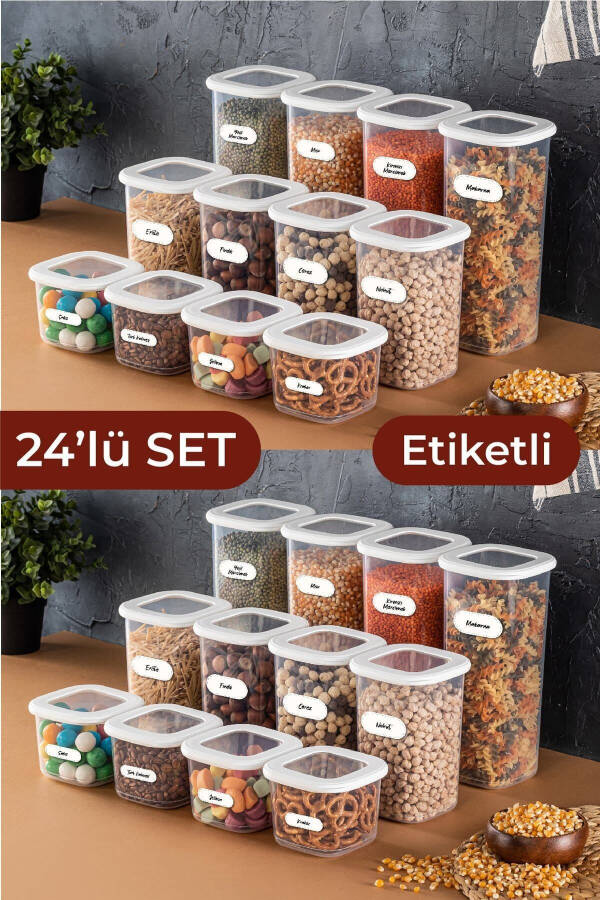 Foly Etiketli Kare Erzak Saklama Kabı 24'lü Set 8x(0,55 LİTRE, 1,2 LİTRE, 1,75 LİTRE) Beyaz - Beyaz - 1
