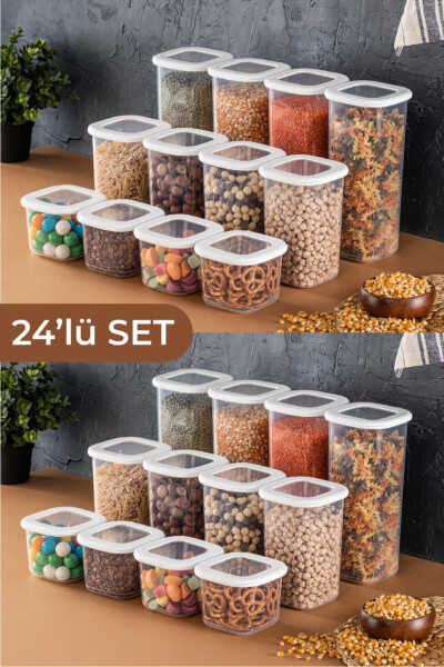 Foly Etiketli Kare Erzak Saklama Kabı 24'lü Set 8x(0,55 LİTRE, 1,2 LİTRE, 1,75 LİTRE) Beyaz - Beyaz - 4