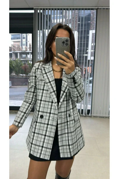 Foo Black Checked Blazer Jacket - Modazone