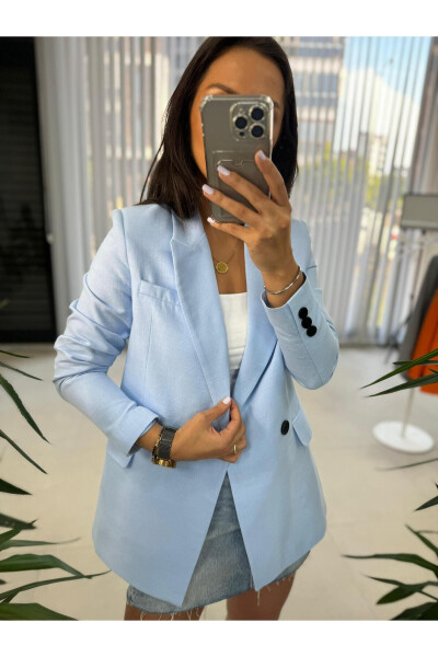 Foo New Baby Blue Linen Blazer Jacket - 3