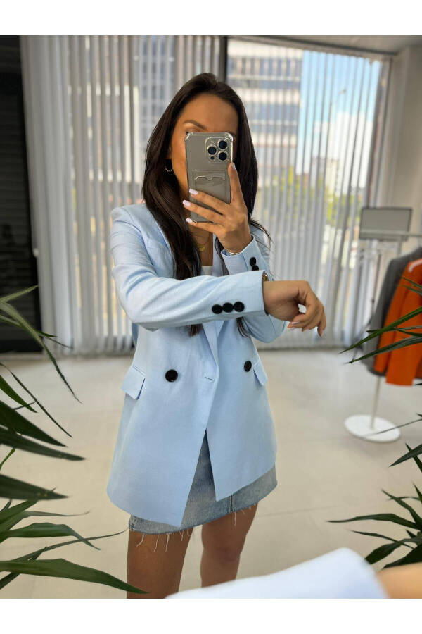 Foo New Baby Blue Linen Blazer Jacket - 5