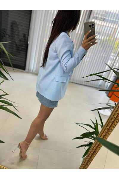 Foo New Baby Blue Linen Blazer Jacket - 7