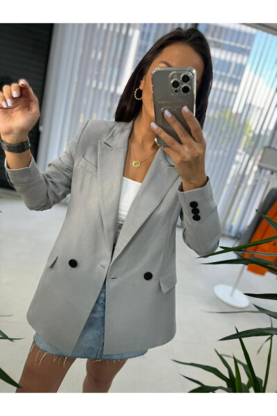 Foo New Light Grey Linen Blazer Jacket - 2